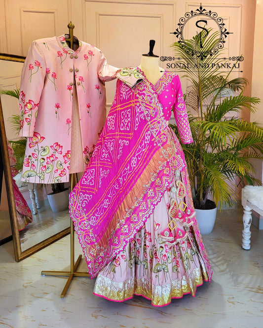 Gotta Patti Hand Embroidered Pure Bandhani Duppatta With Blouse & Lehenga - LH01497