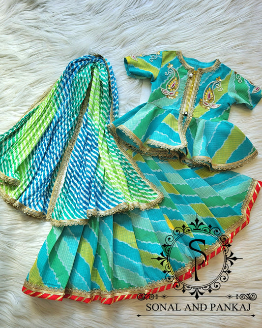 Blue & Green Kids Lehenga Choli - KD01425
