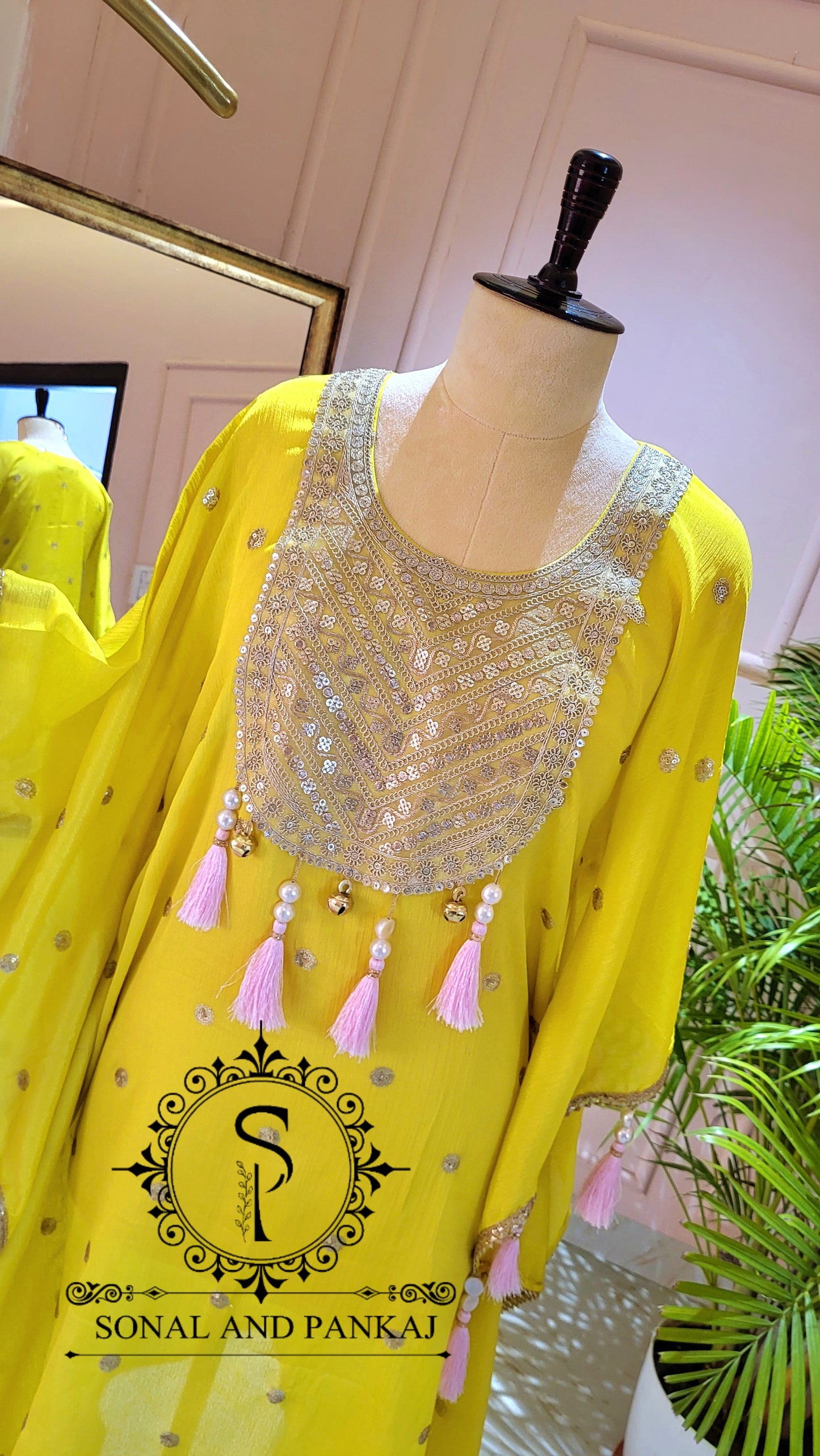 Lime Green & Baby Pink Kaftan Coord Set - RW01466