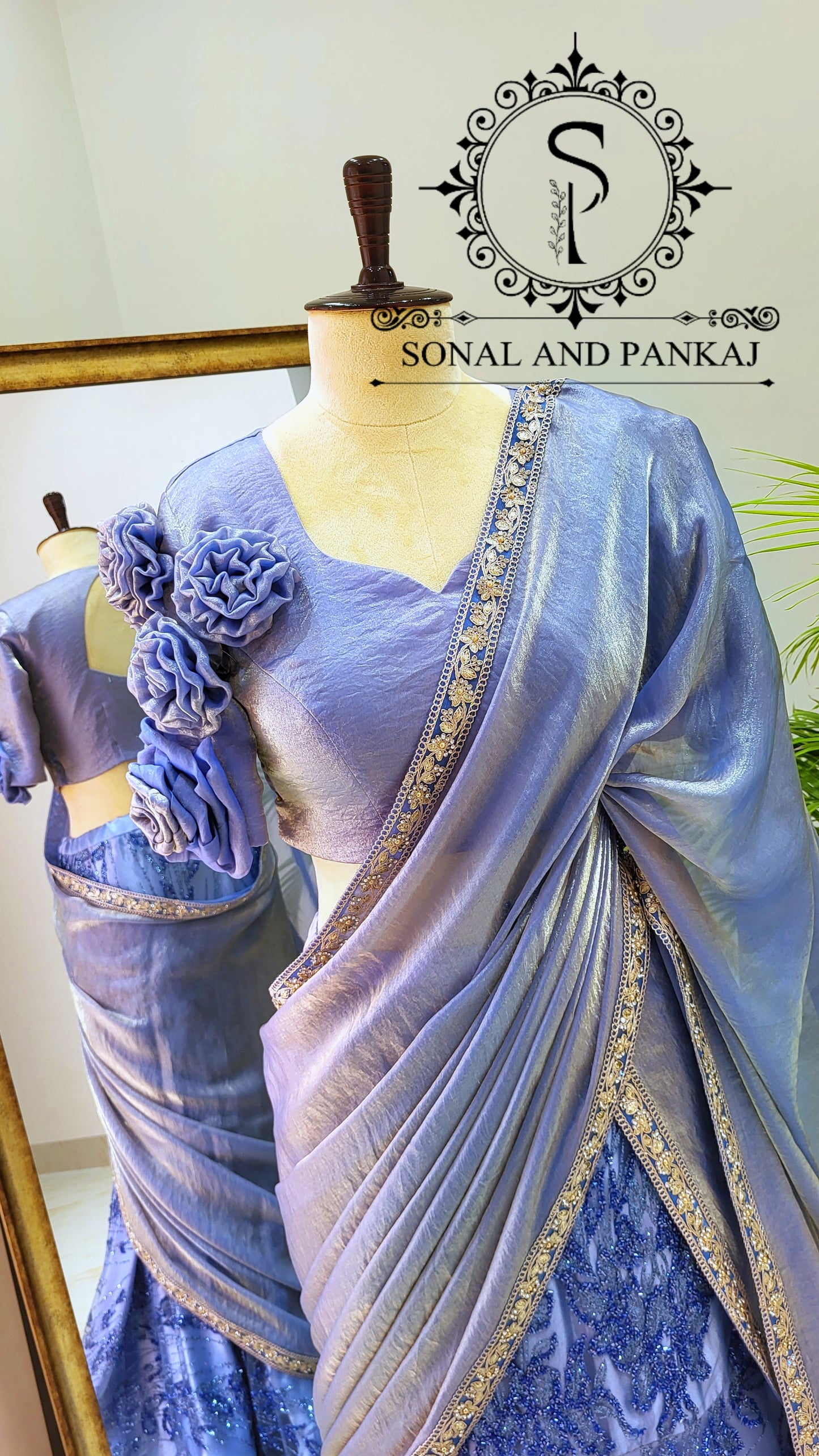 Designer 3d Flowers Blouse With Embroidered Ready To Wear Saree - SA01478