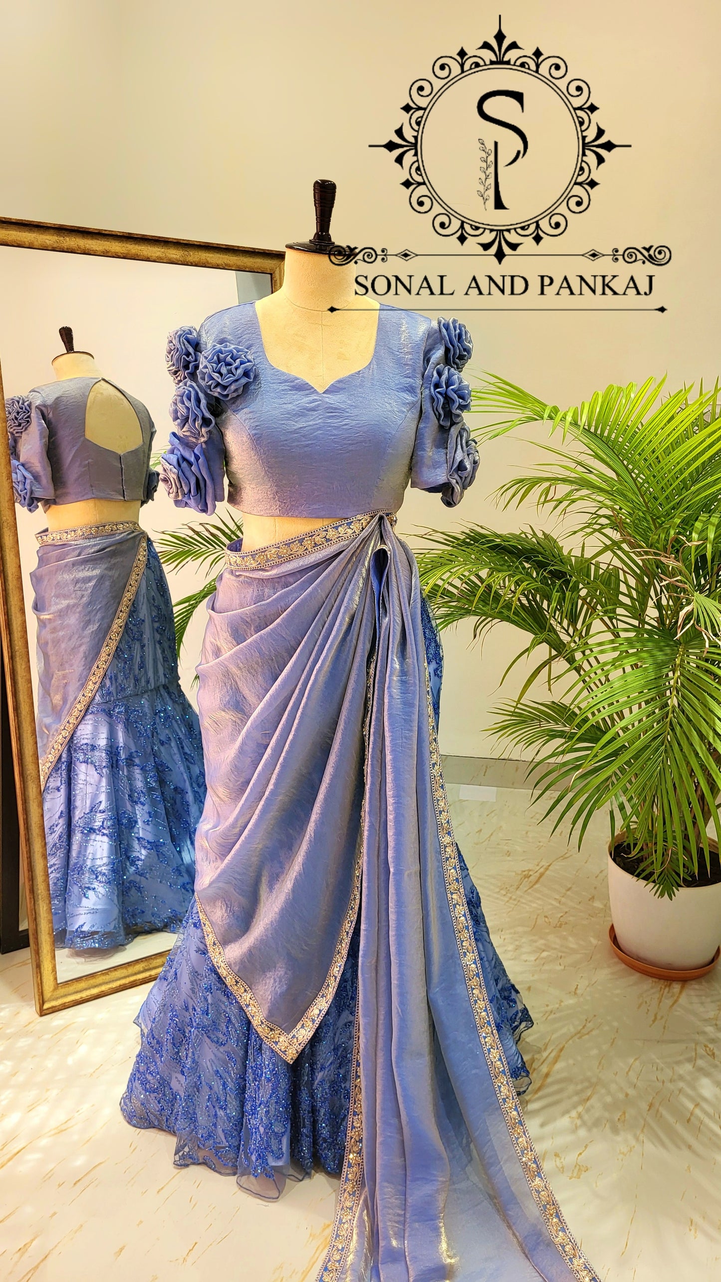 Designer 3d Flowers Blouse With Embroidered Ready To Wear Saree - SA01478