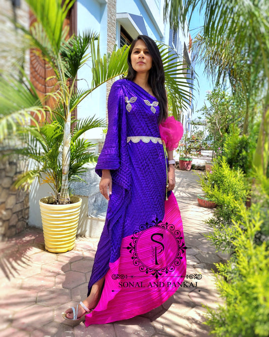 Purple & Hot Pink Crushed Resort Wear Kaftan - RW01501