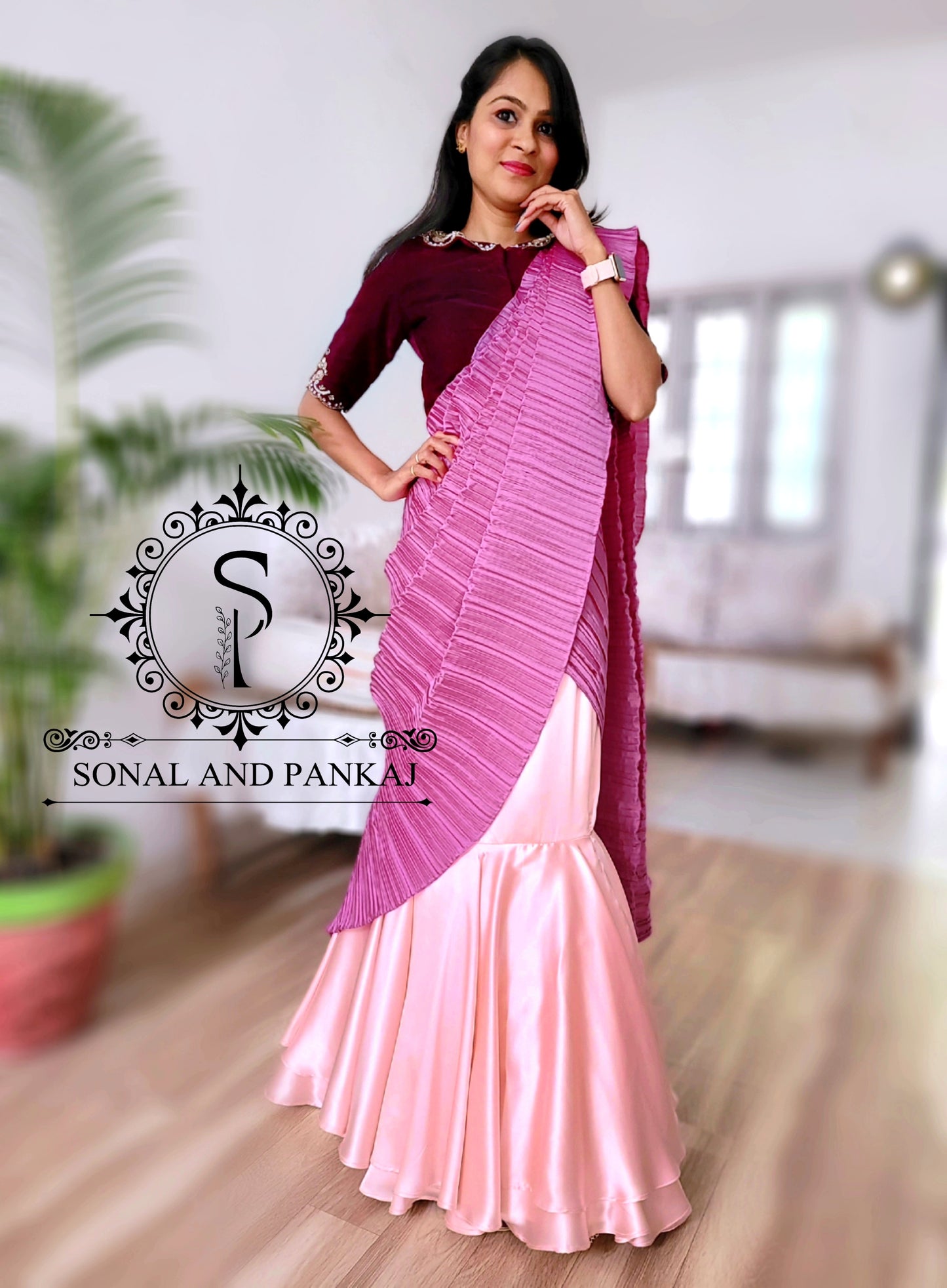 Hand Embroidered Blouse With Pleated Palloo Ready To Wear Saree - SA01498