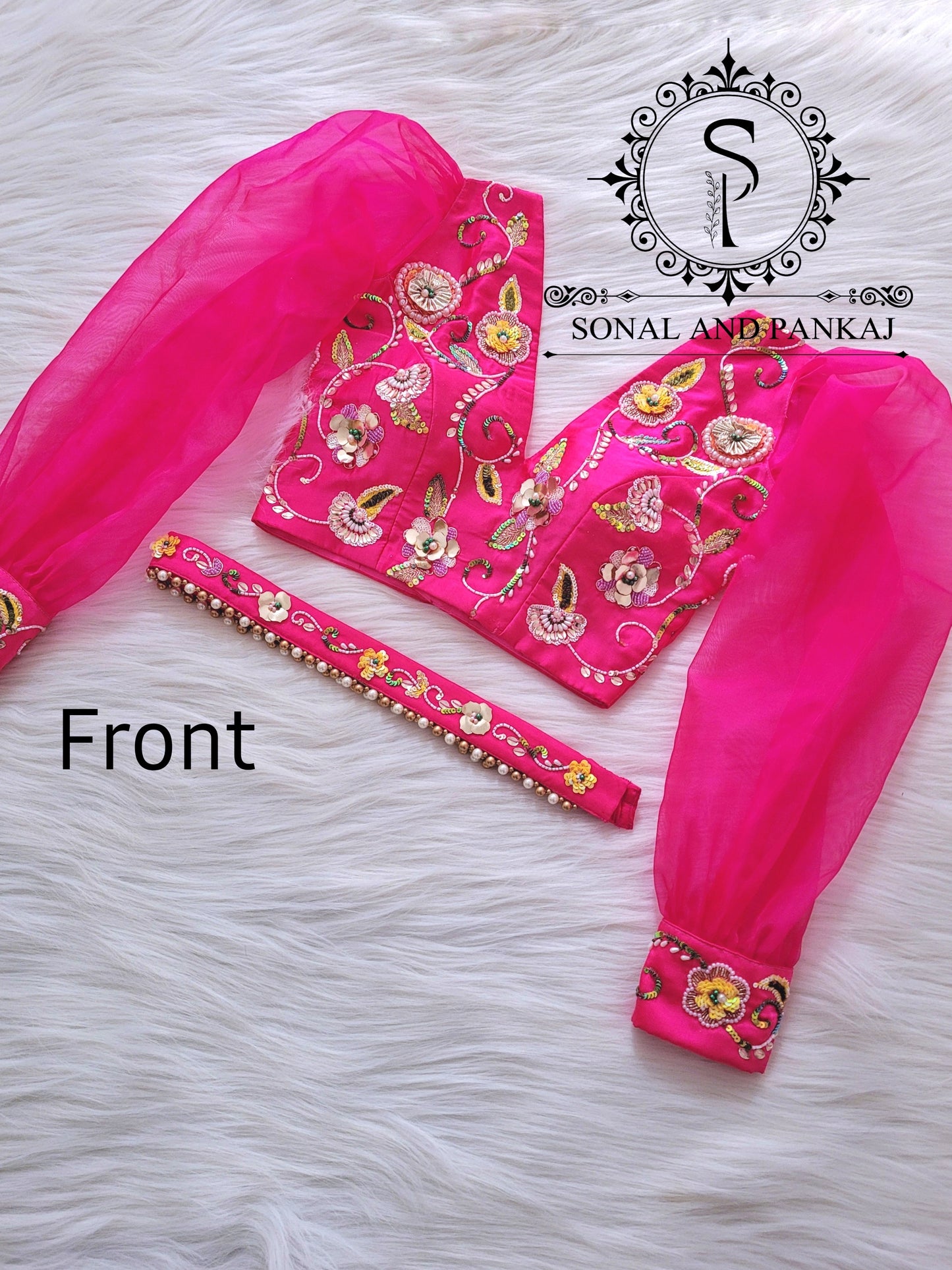 Rose Bandhani Gotta Patti Blouse brodée à la main - BL01044