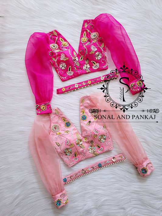 Rose Bandhani Gotta Patti Blouse brodée à la main - BL01044