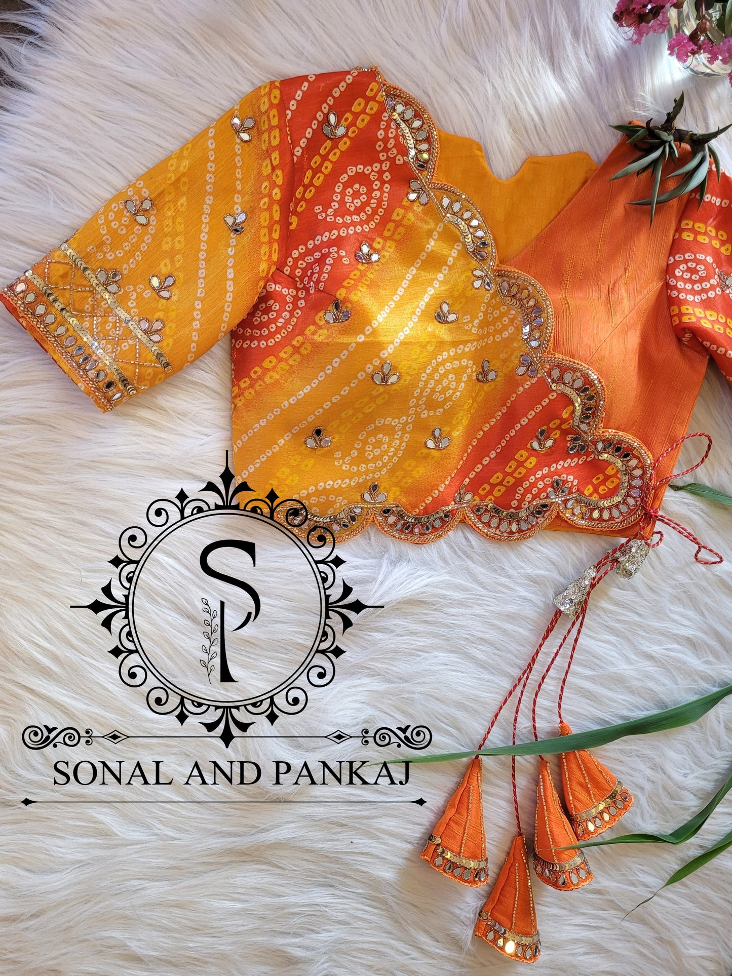 Ready To Wear Yellow Leheriya Saree With Bandhani Hand Embroidered Blouse - SA01459