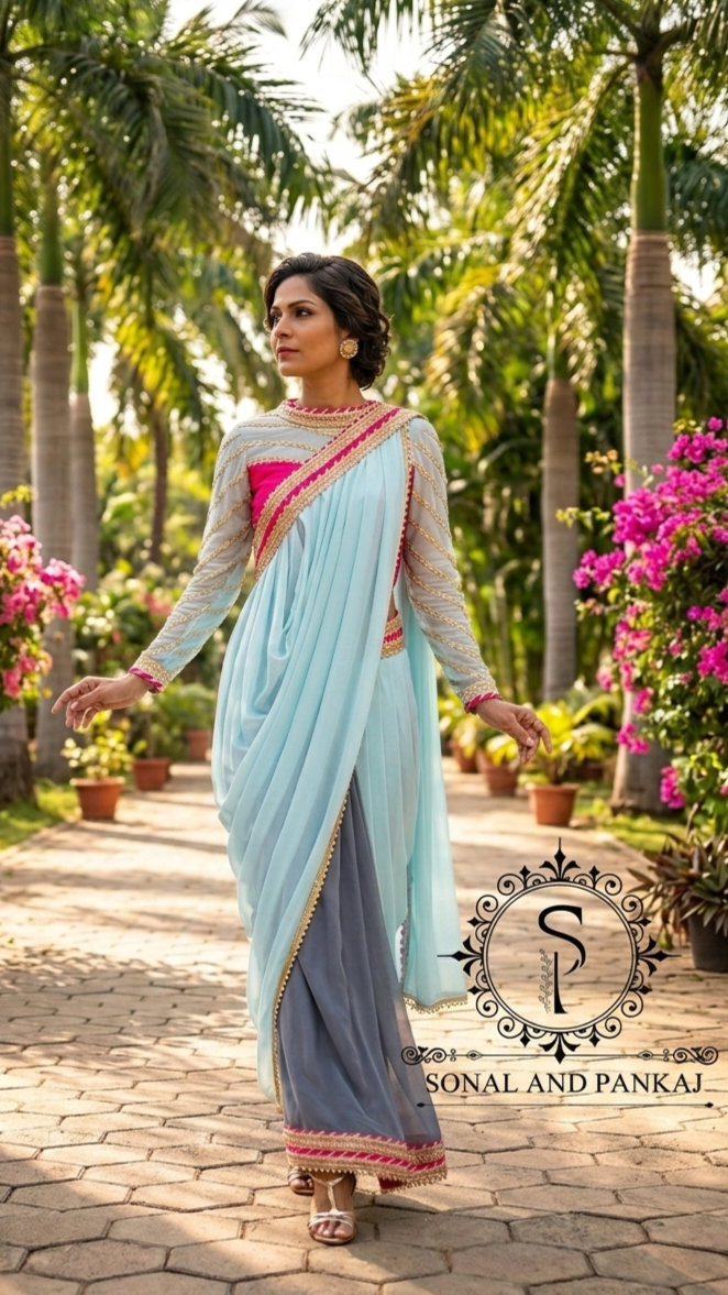 Beautiful Designer Blouse With Ready To Drape Cowl Saree - SA01713