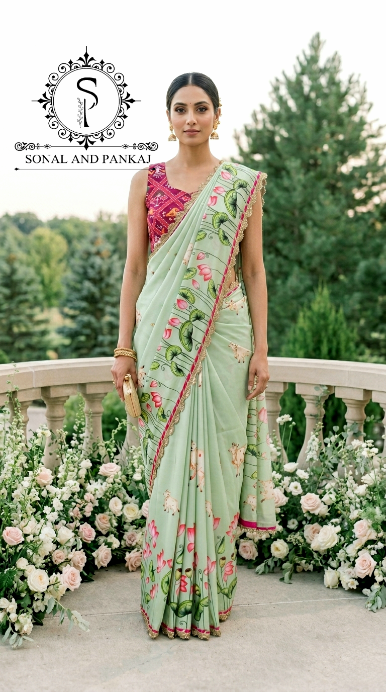 Pichwai Pandora - Patola Blouse & Pastel Green Saree - SA01721