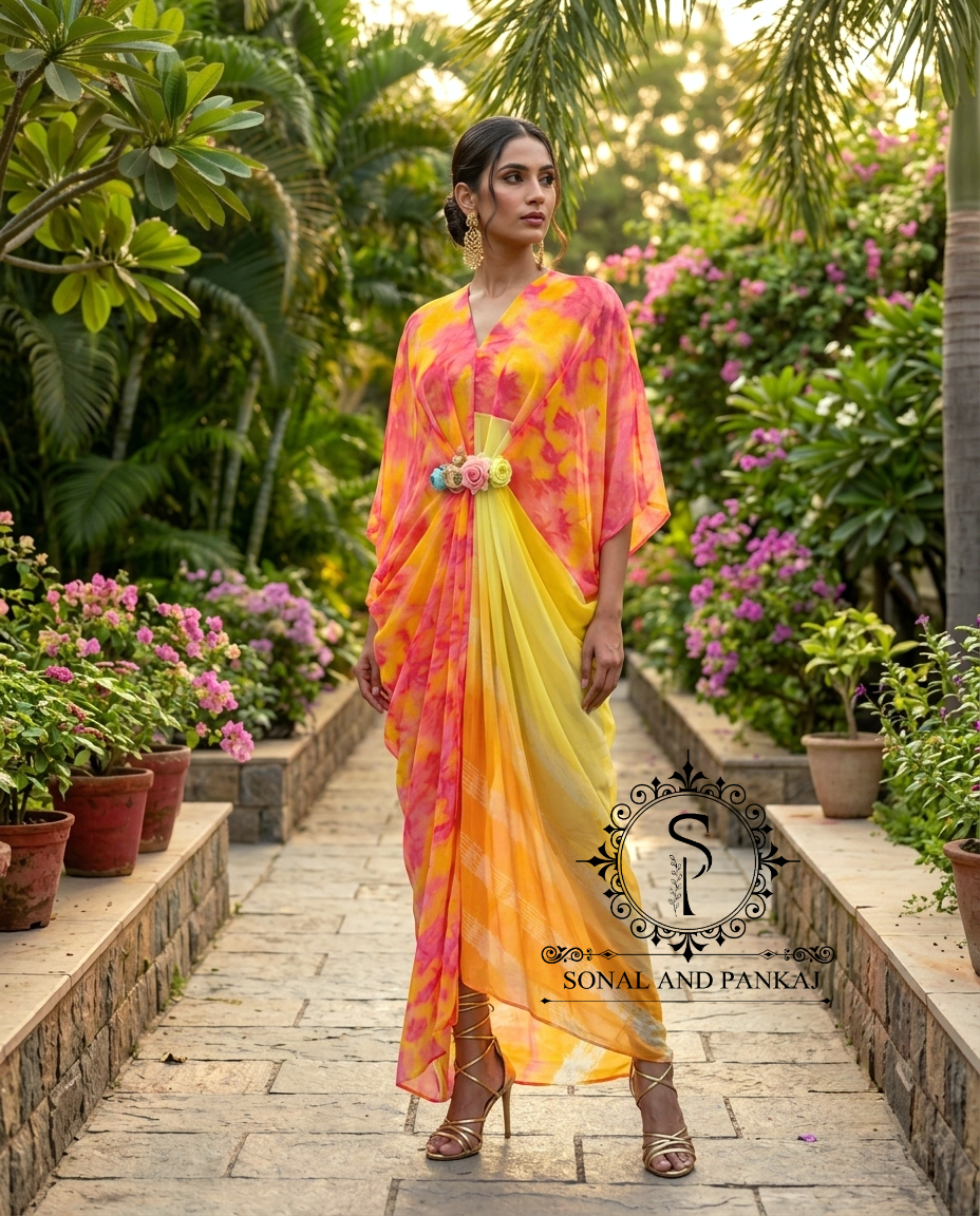 Pushpa - The Designer Leheriya Shaded Kaftan - RW01753