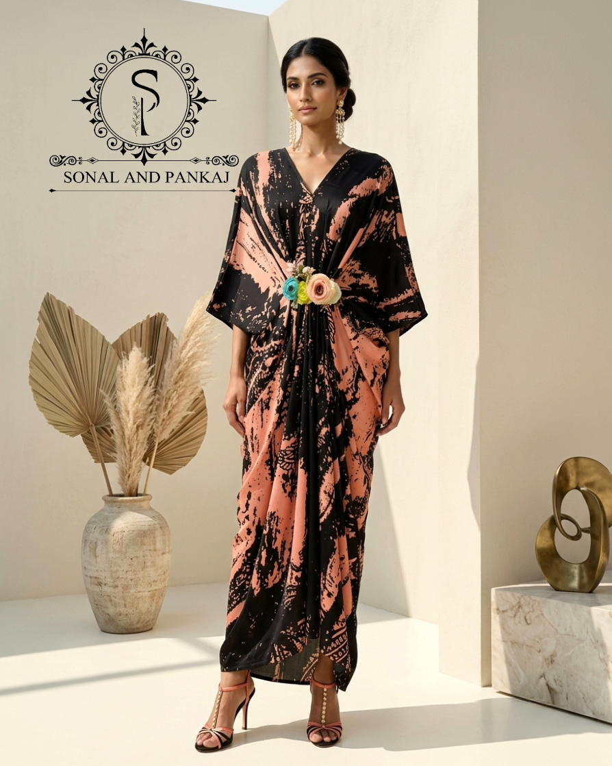 Caftan bleu à imprimé floral - RW01098