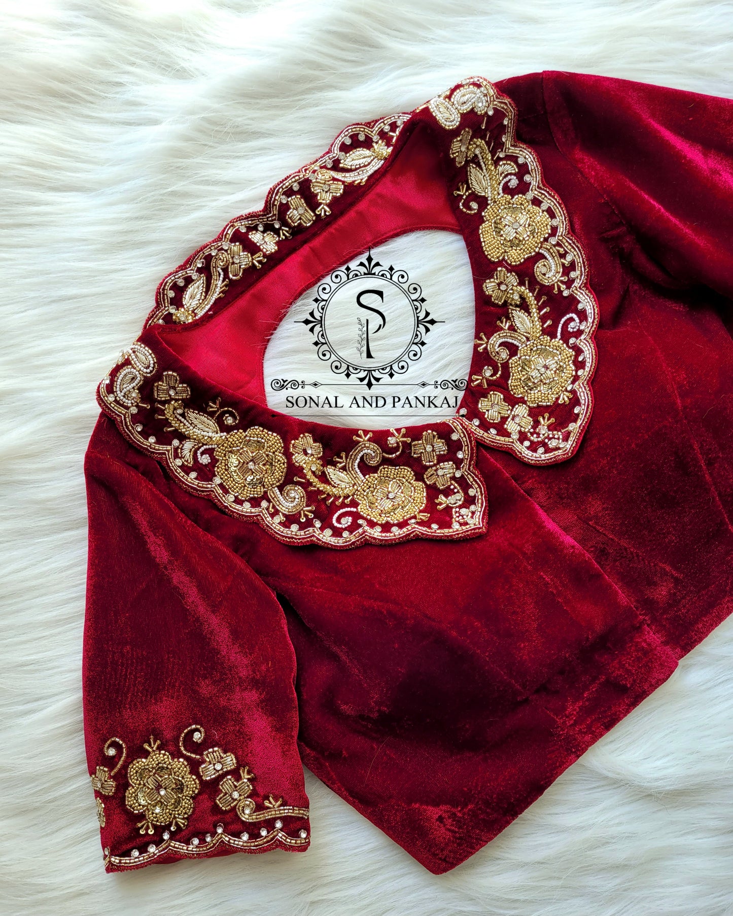 Maroon Velvet Hand Embroidered Blouse - BL01318