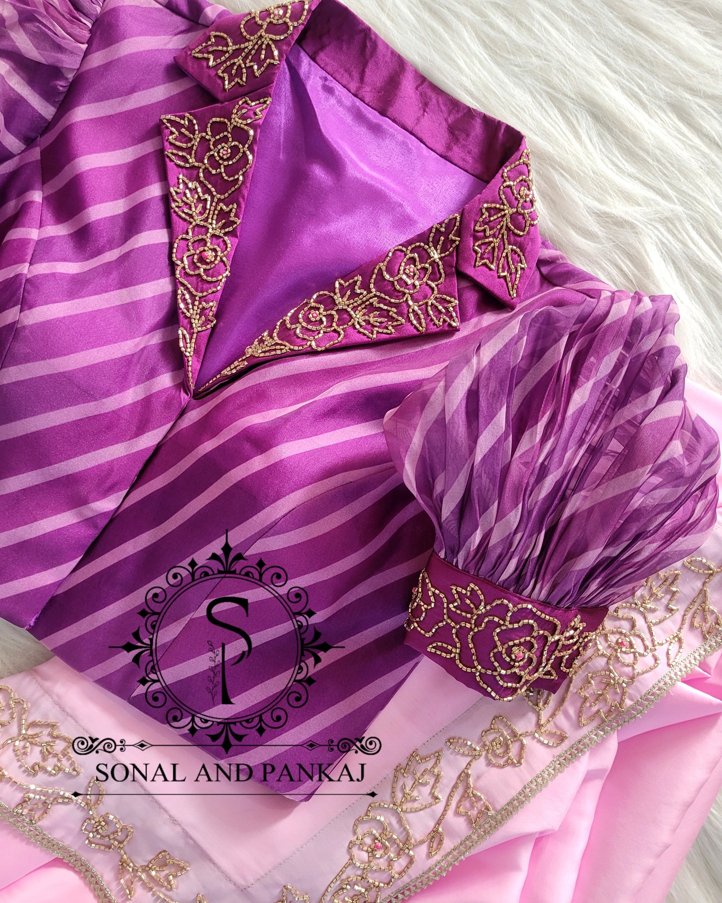 Baby Pink Hand Embroidered Saree & Leheriya Blouse - SA01319