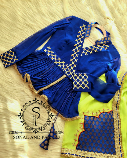 Royal Blue Gotta Patti Hand Embroidered Blouse & Designer Saree - SA01320