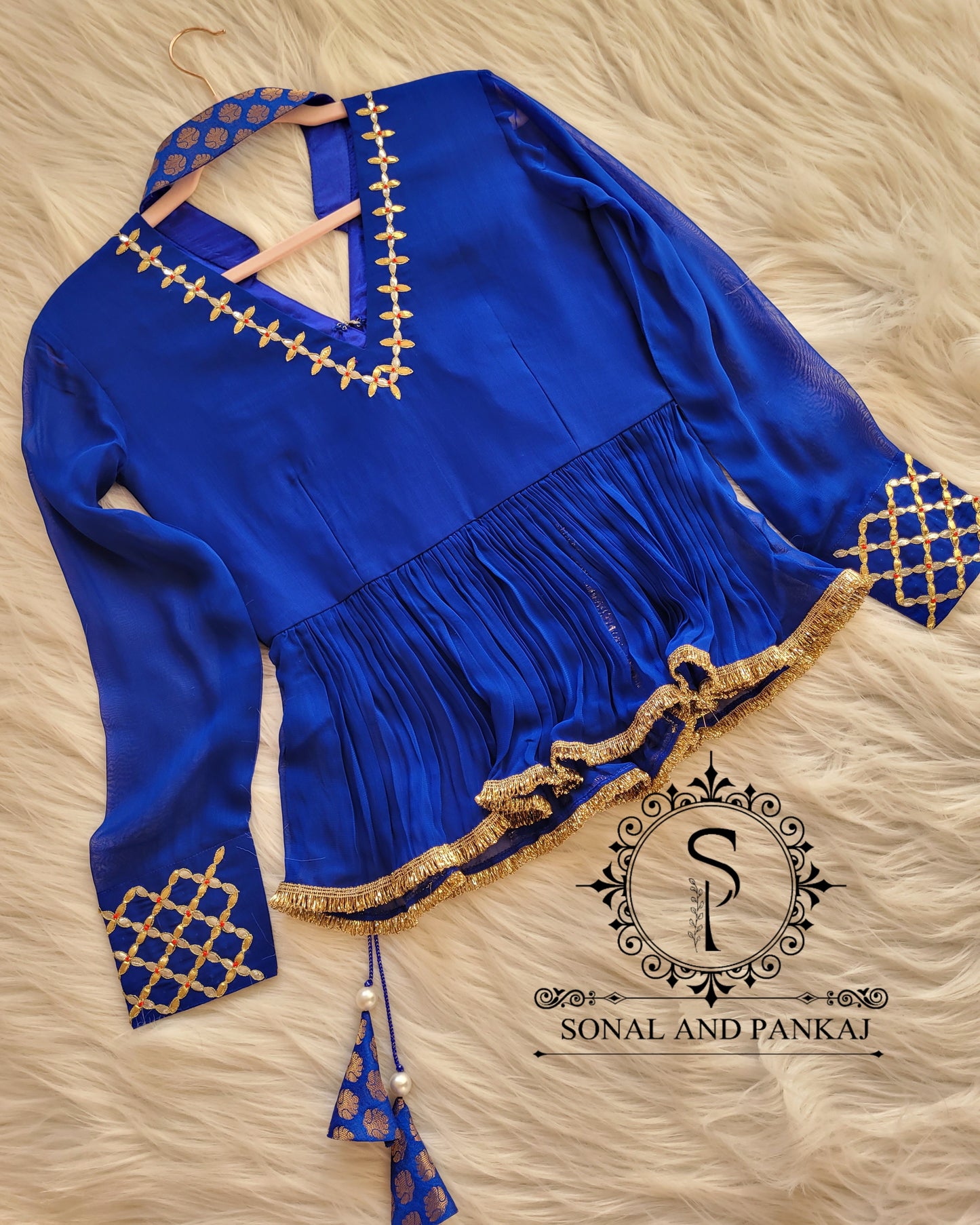 Royal Blue Gotta Patti Hand Embroidered Blouse & Designer Saree - SA01320
