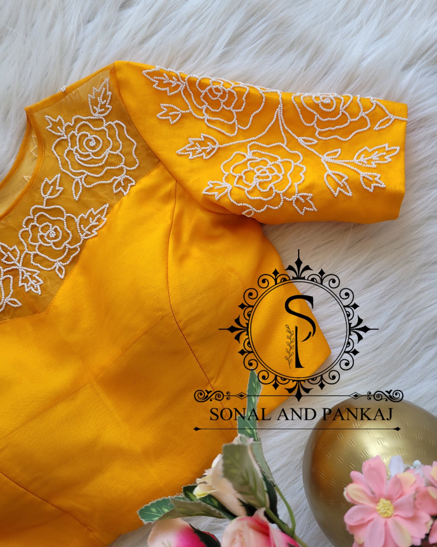 Yellow Hand Embroidered Blouse - BL01038Y