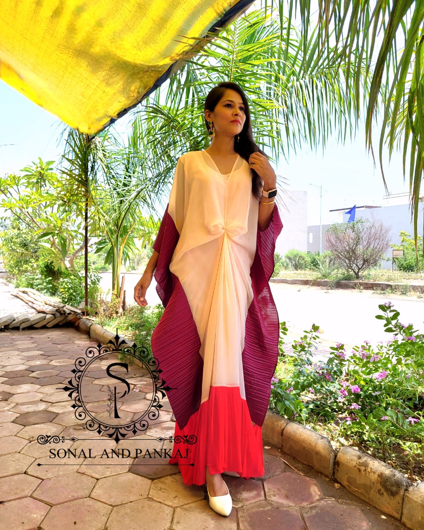 Color Block Designer Resort Wear Kaftan - RW01360