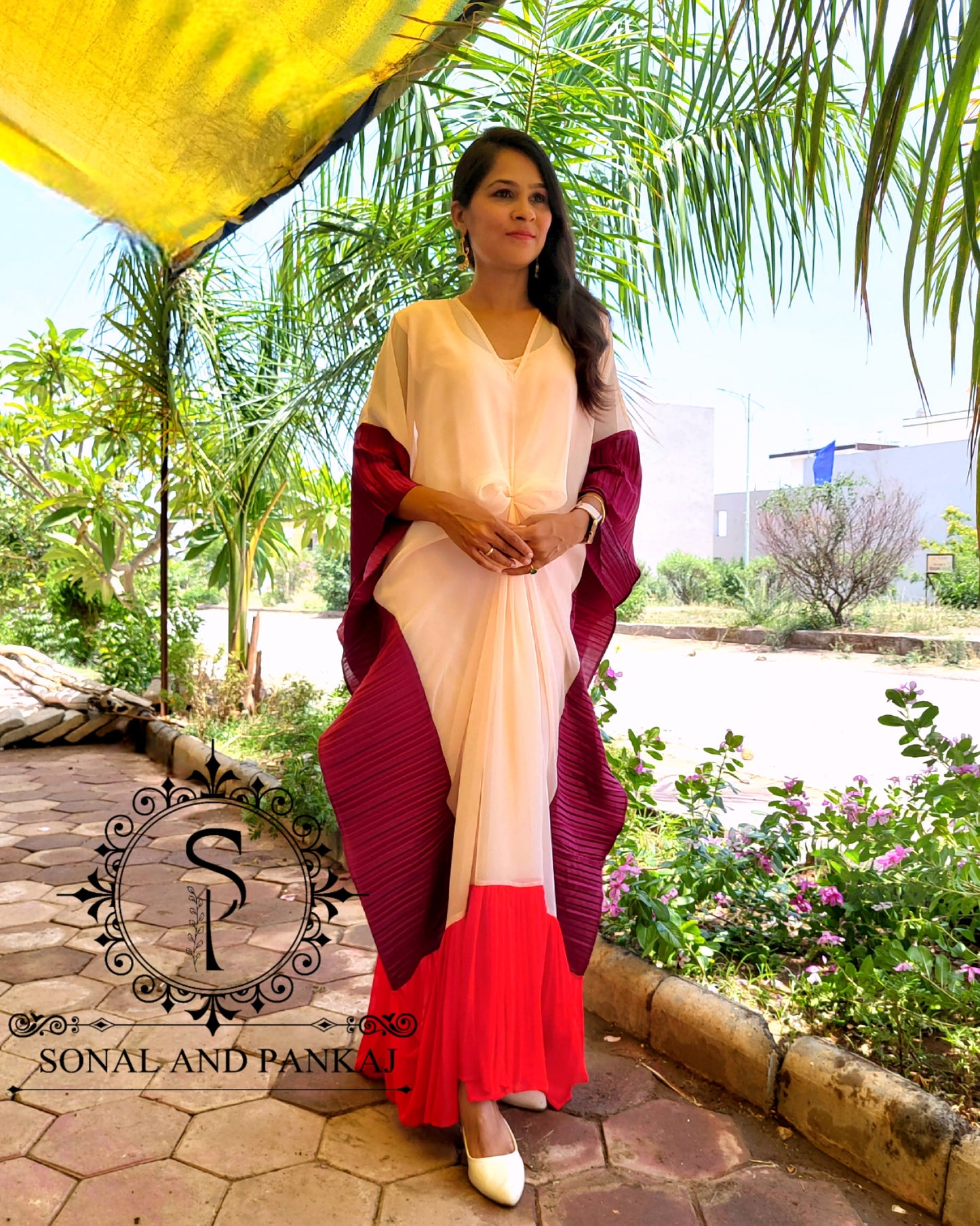 Color Block Designer Resort Wear Kaftan - RW01360