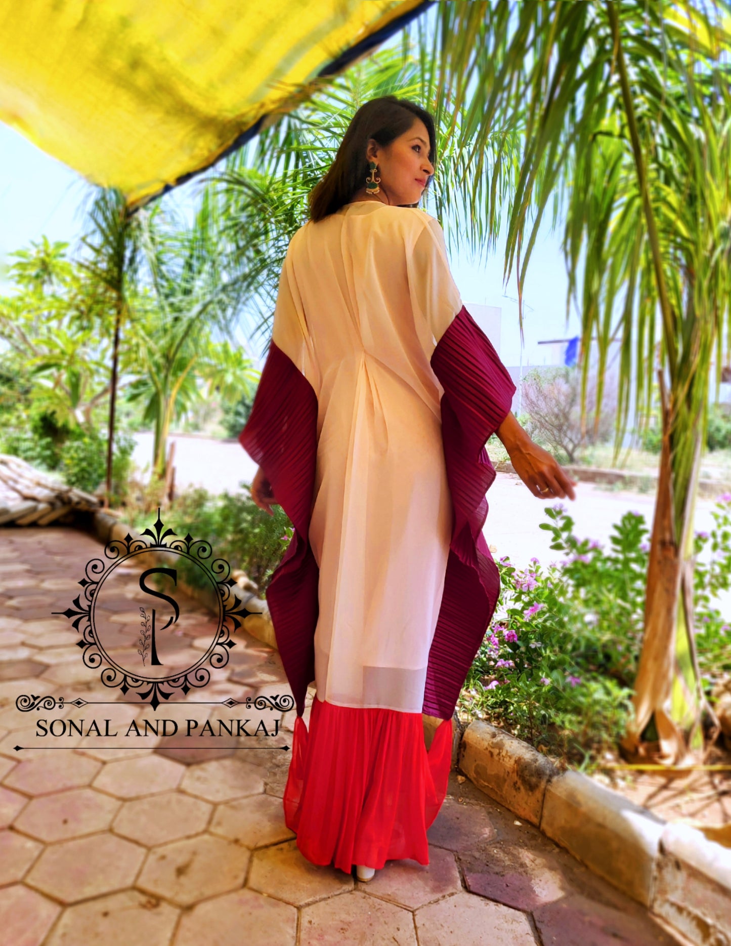 Color Block Designer Resort Wear Kaftan - RW01360