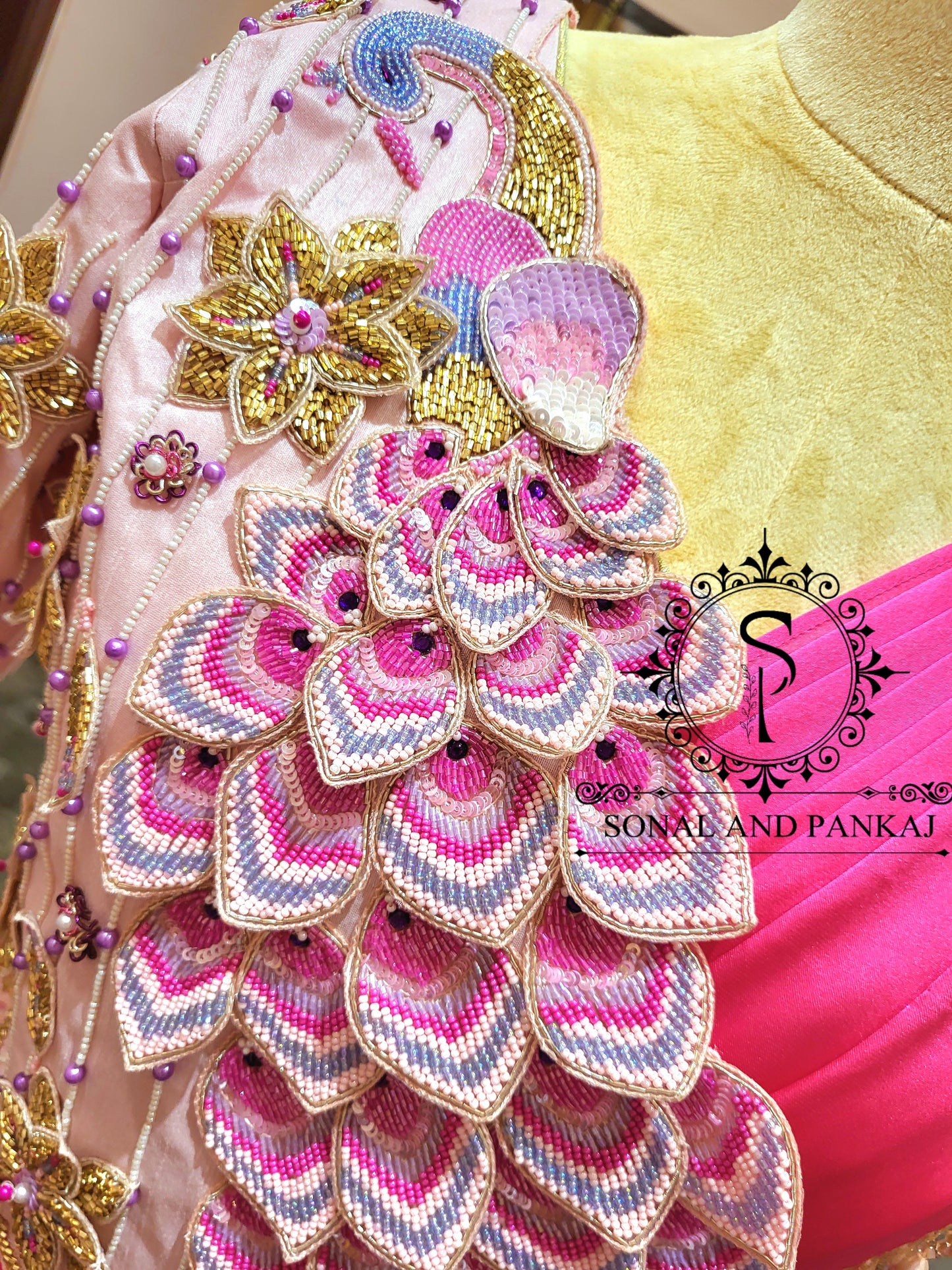 3d Peacock Embroidery Jacket Style Blouse With Ready To Wear Ruffle Saree - SA01378