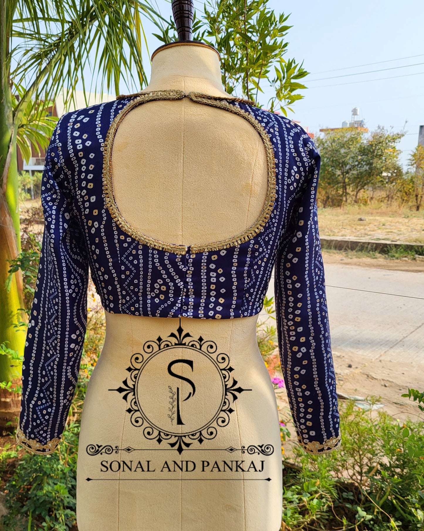 Navy Blue Bandhani Yoke Style Blouse - BL01423