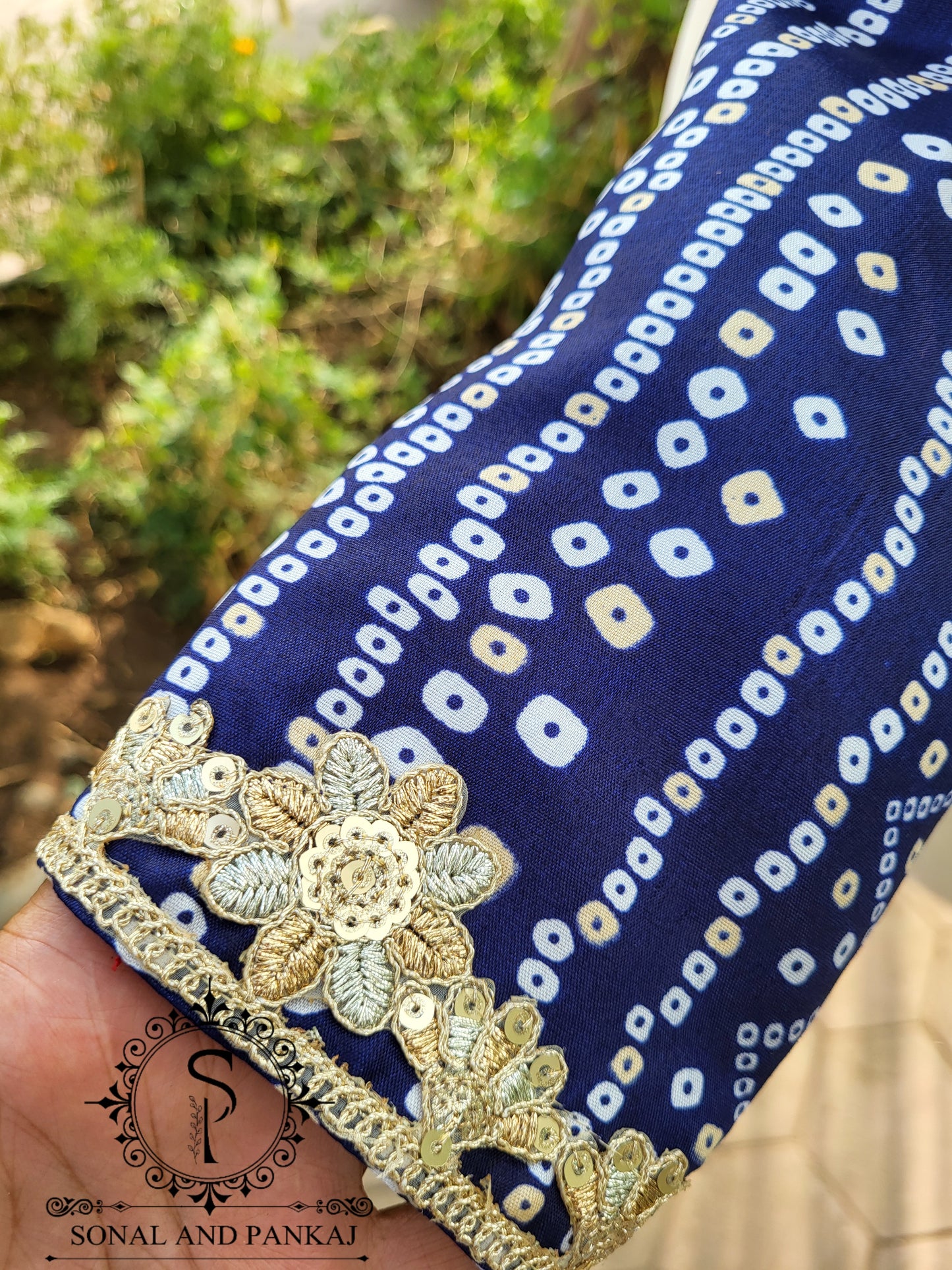 Navy Blue Bandhani Yoke Style Blouse - BL01423
