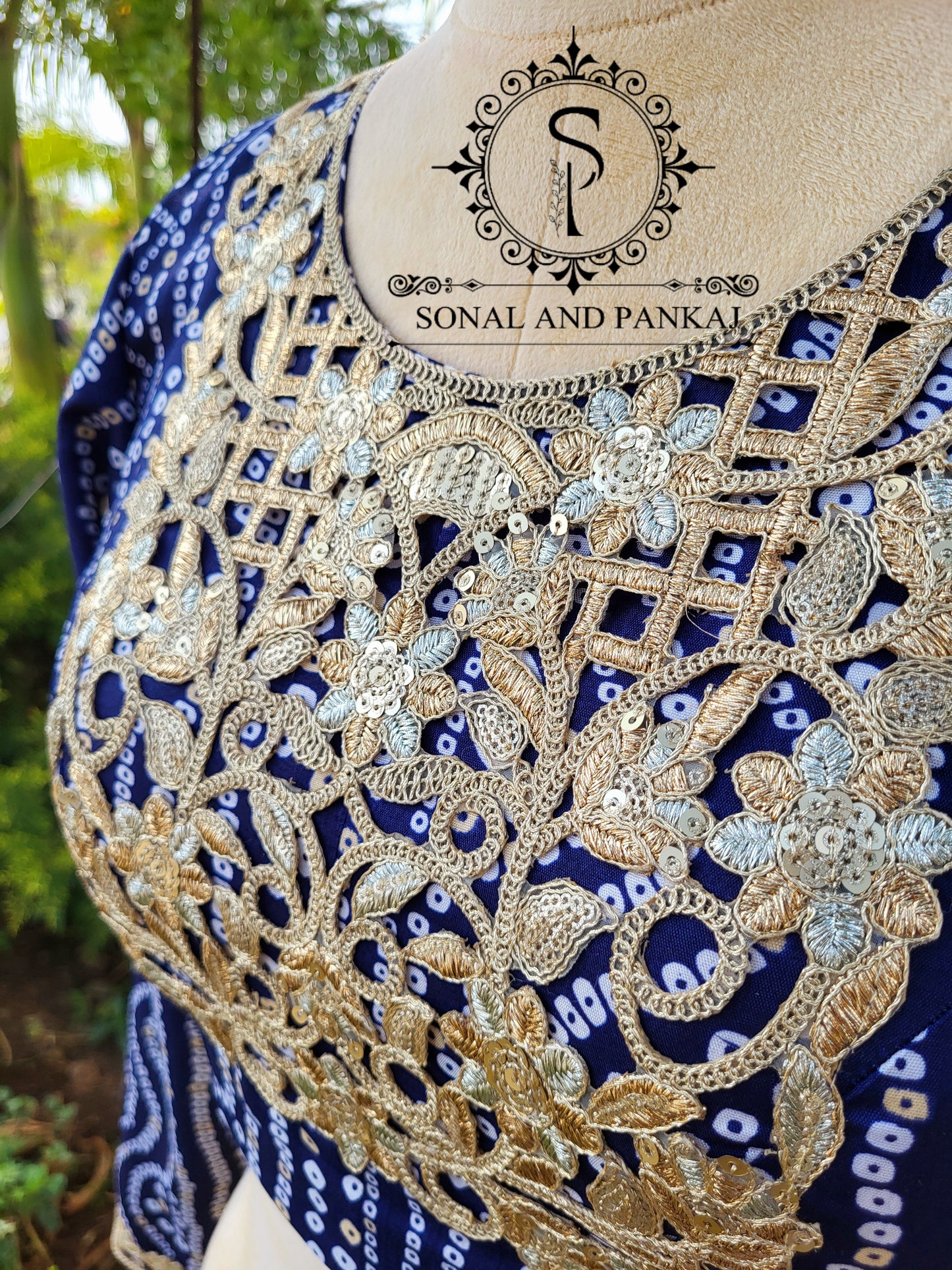 Navy Blue Bandhani Yoke Style Blouse - BL01423