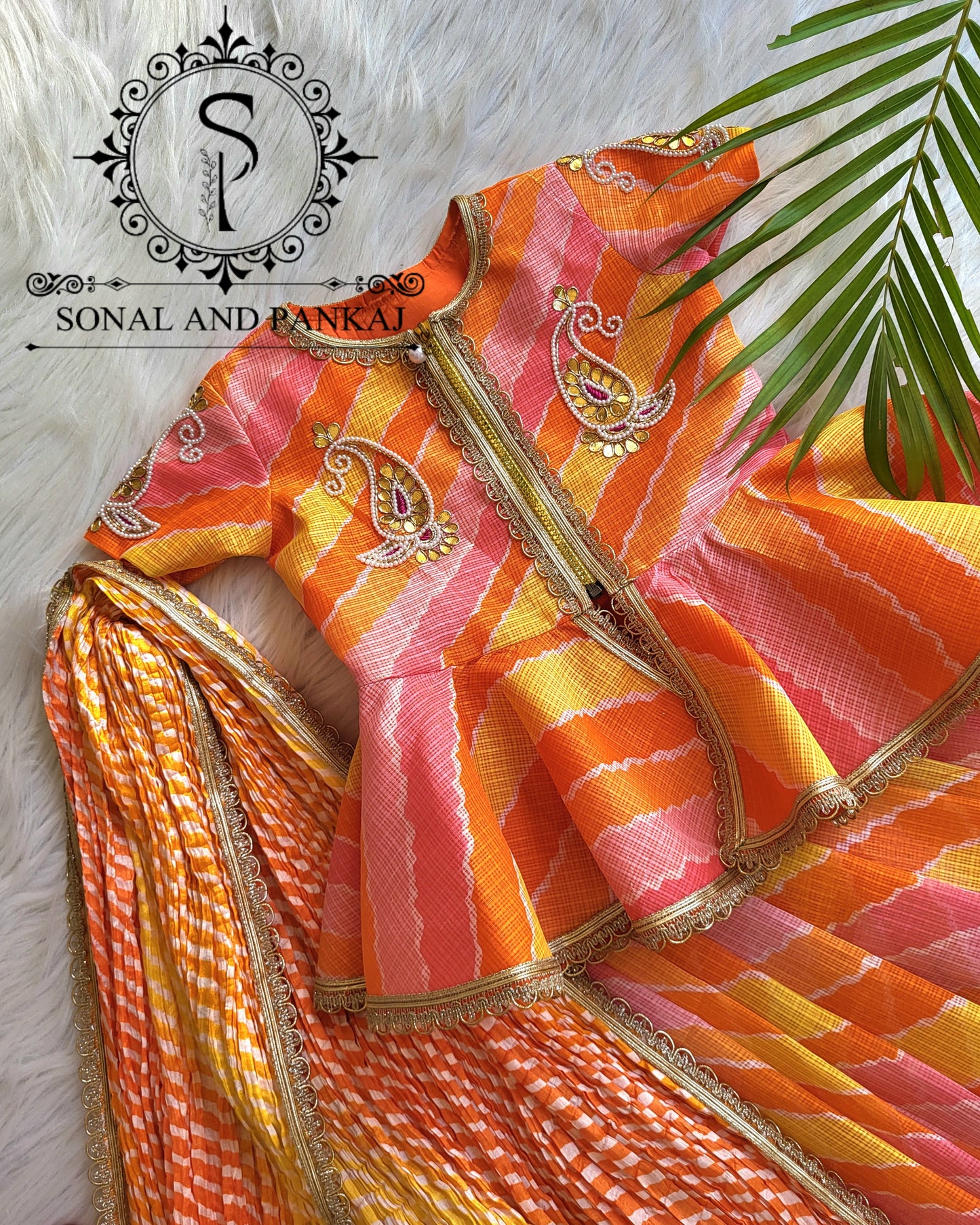 Orange & Yellow Kids Lehenga Choli - KD01424
