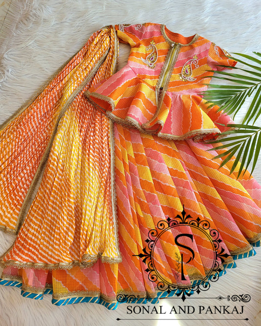Orange & Yellow Kids Lehenga Choli - KD01424