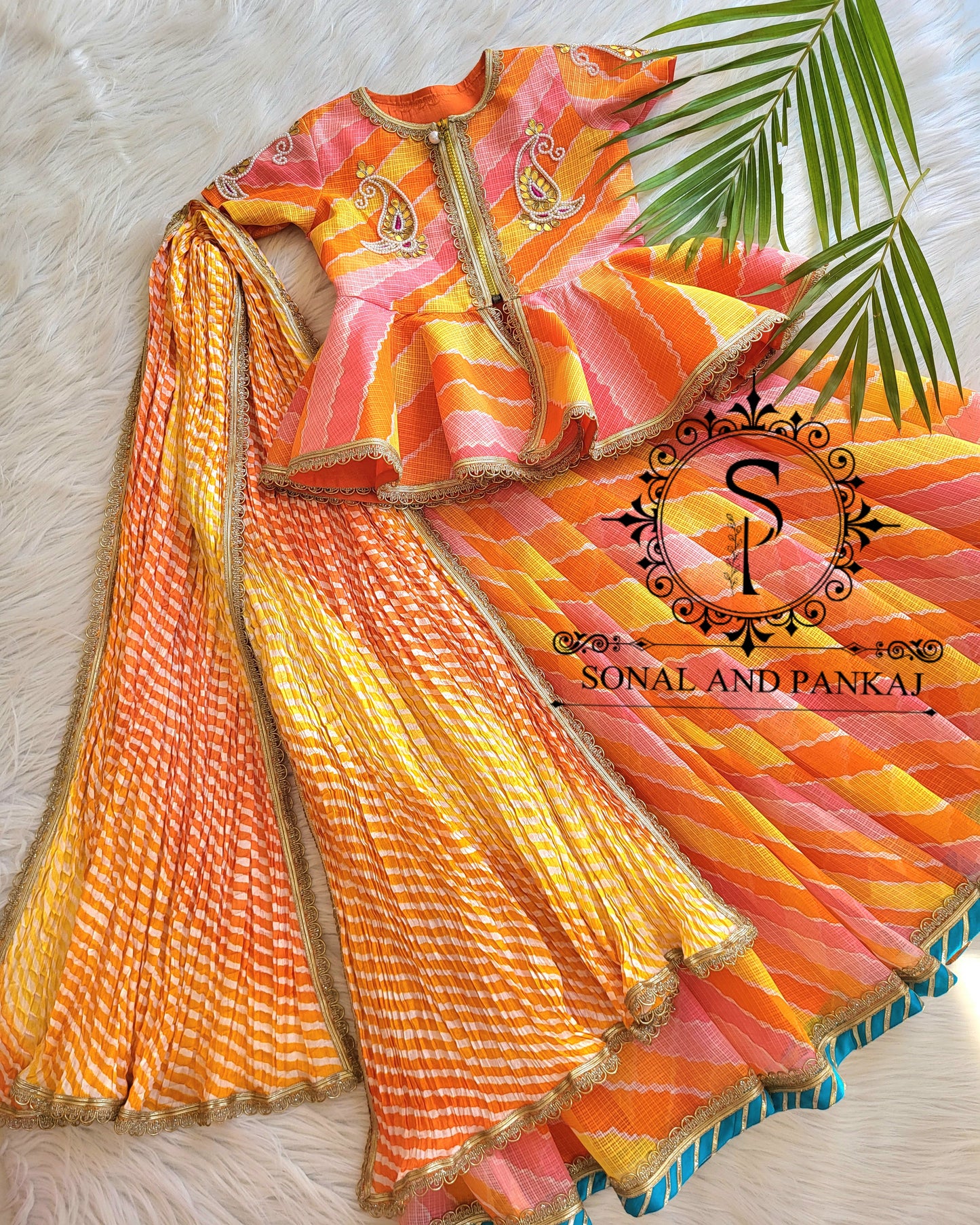Orange & Yellow Kids Lehenga Choli - KD01424