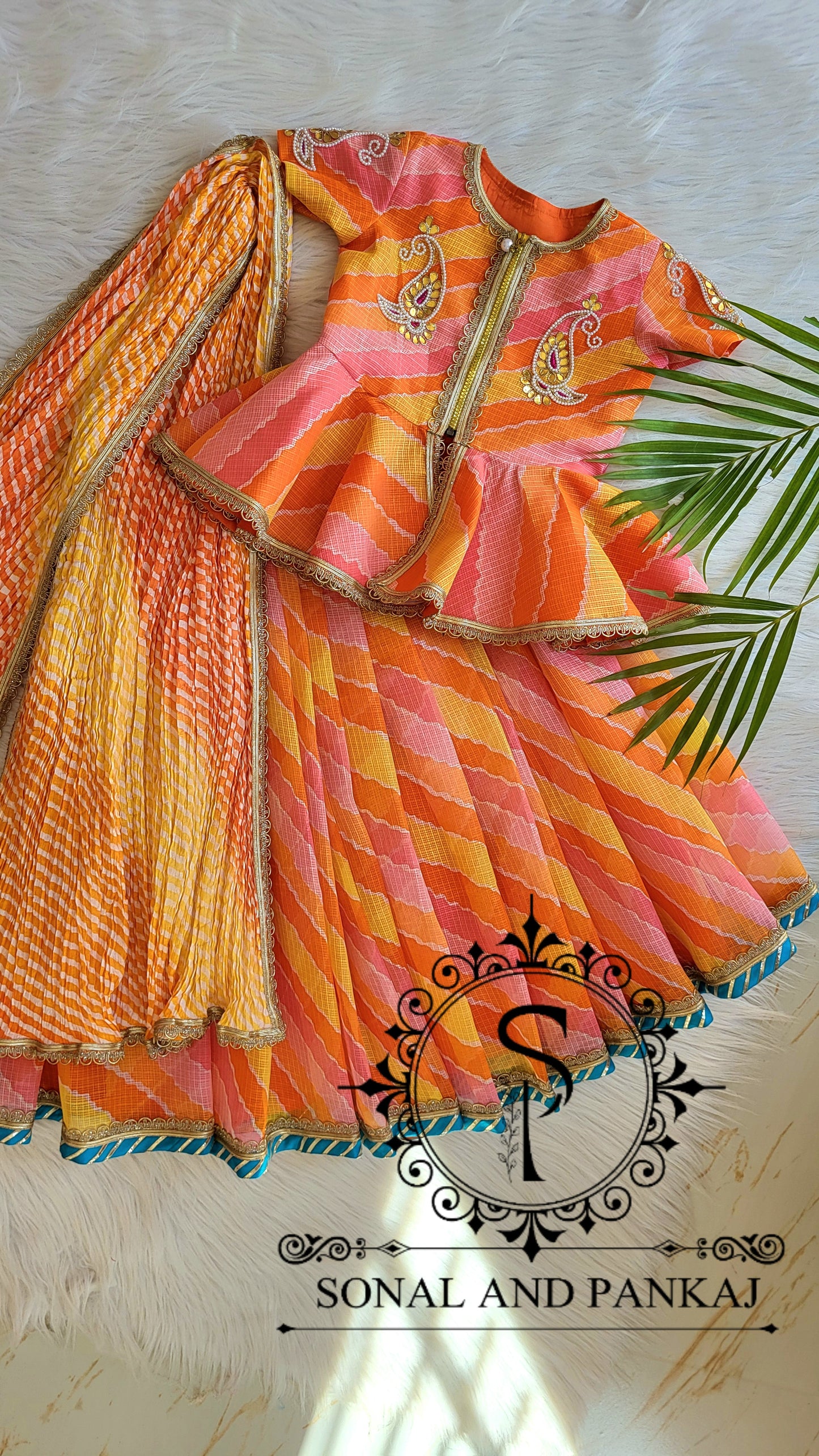 Orange & Yellow Kids Lehenga Choli - KD01424