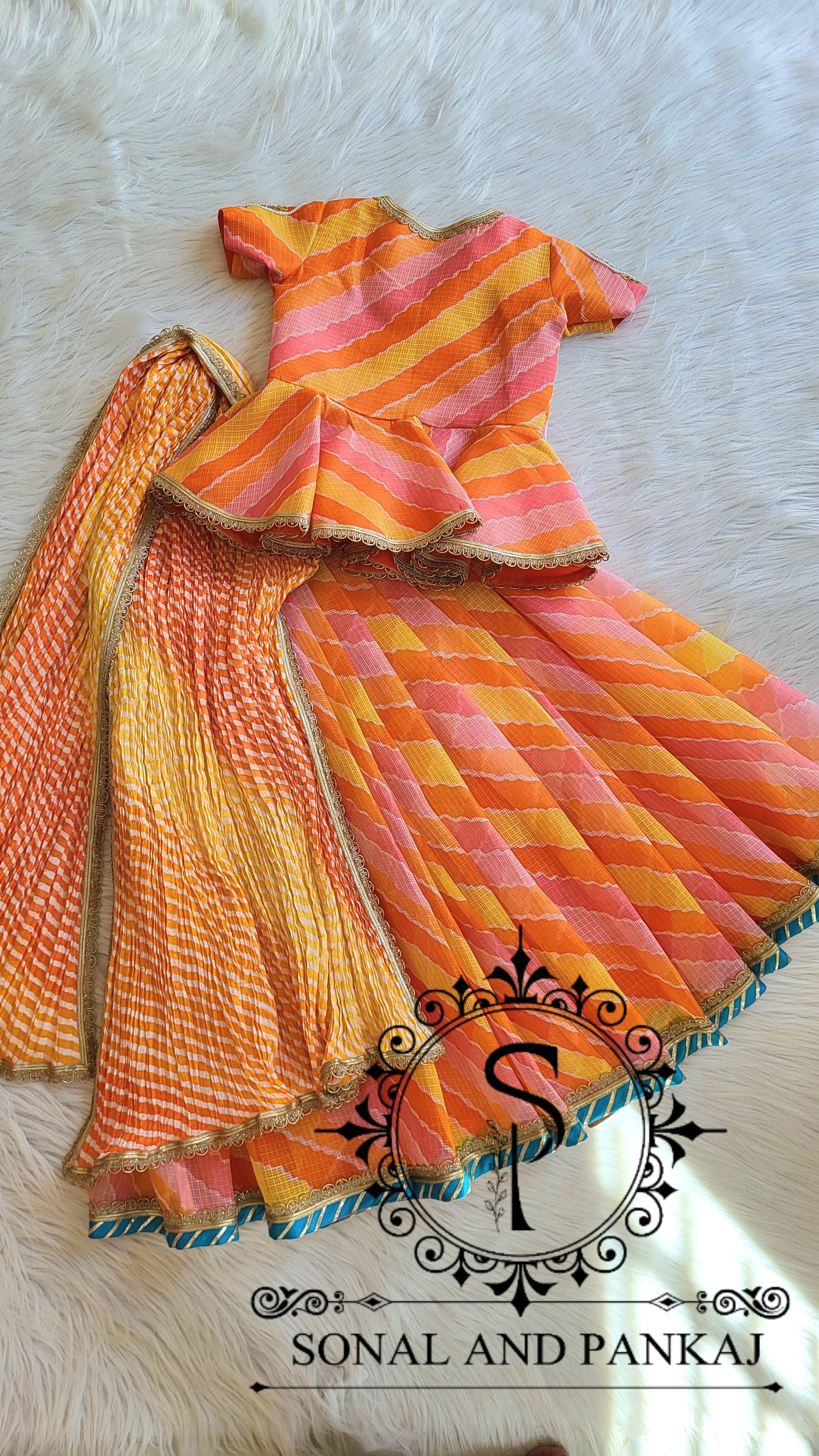 Orange & Yellow Kids Lehenga Choli - KD01424
