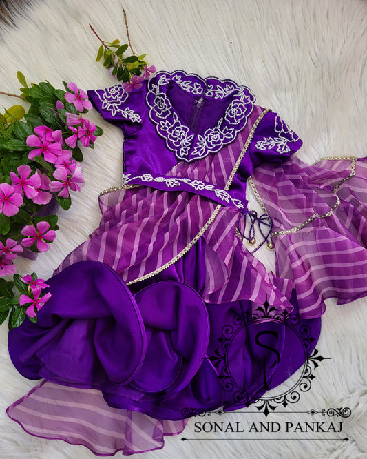 Purple Ready To Wear Kids Gown Saree - KD01426