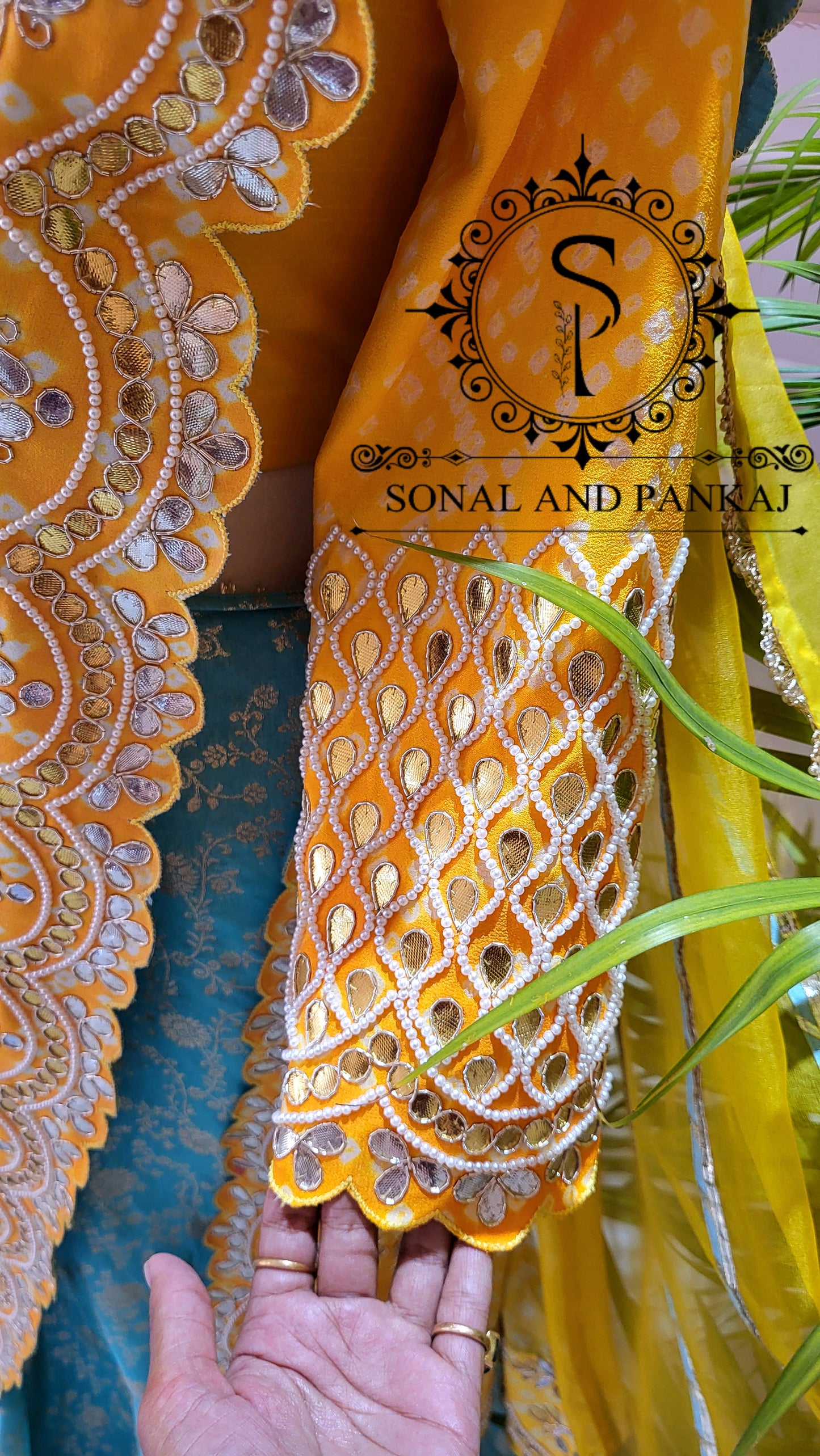 Yellow Gotta Patti Hand Embroidered Blouse & Ready To Drape Designer Bandhani Saree - SA01445