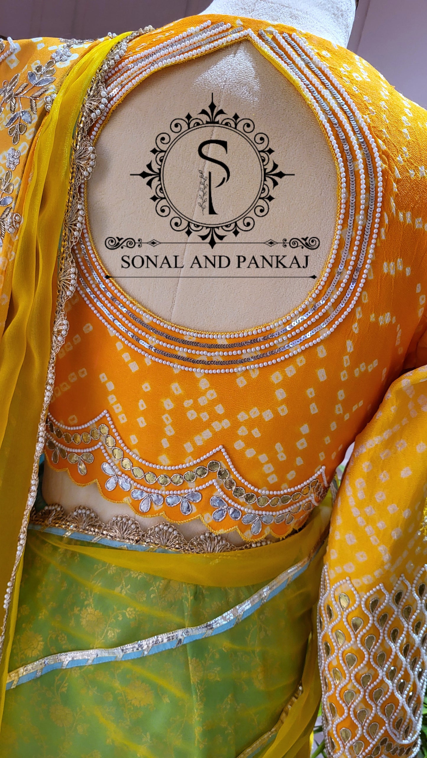 Yellow Gotta Patti Hand Embroidered Blouse & Ready To Drape Designer Bandhani Saree - SA01445