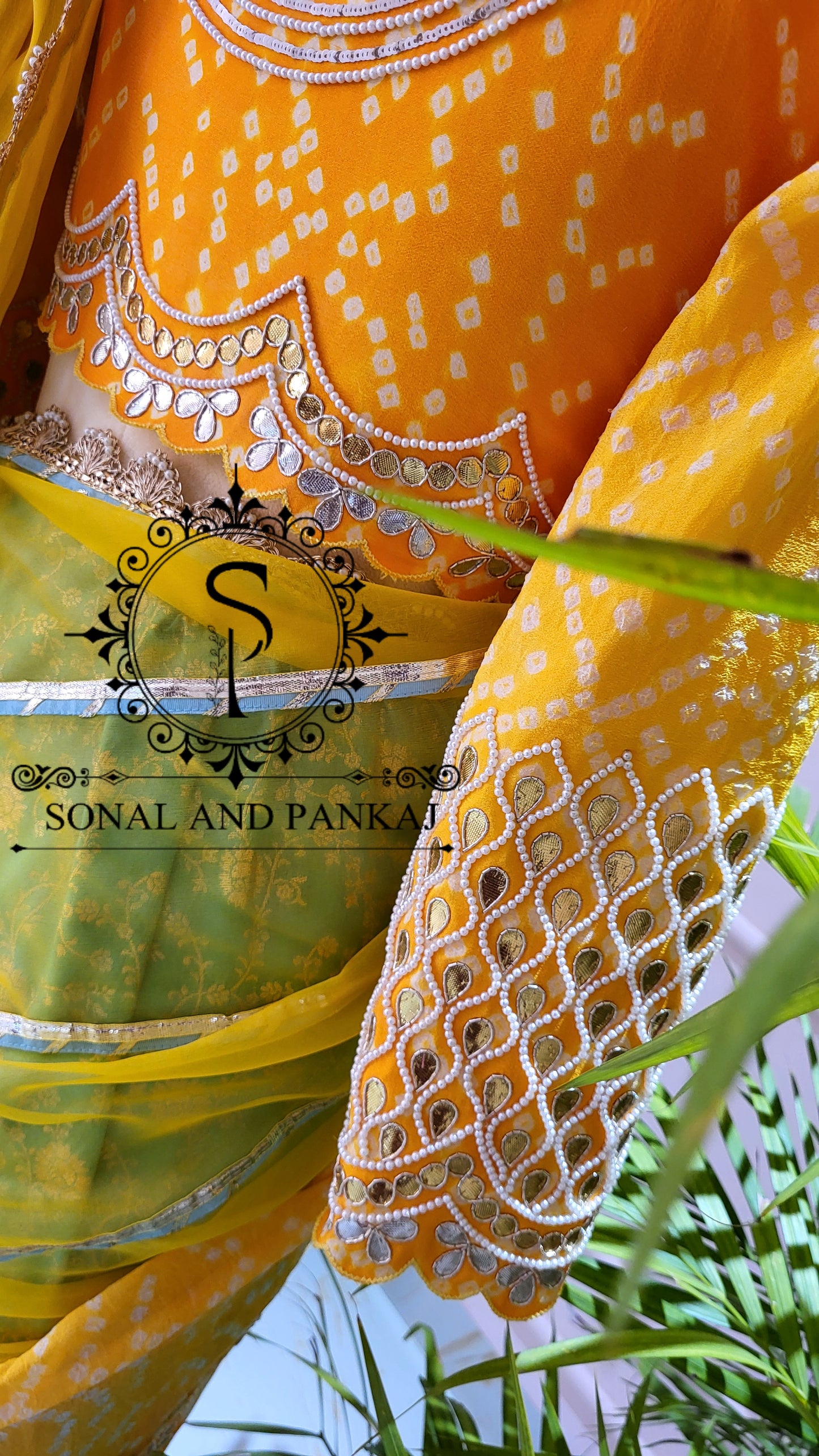 Yellow Gotta Patti Hand Embroidered Blouse & Ready To Drape Designer Bandhani Saree - SA01445