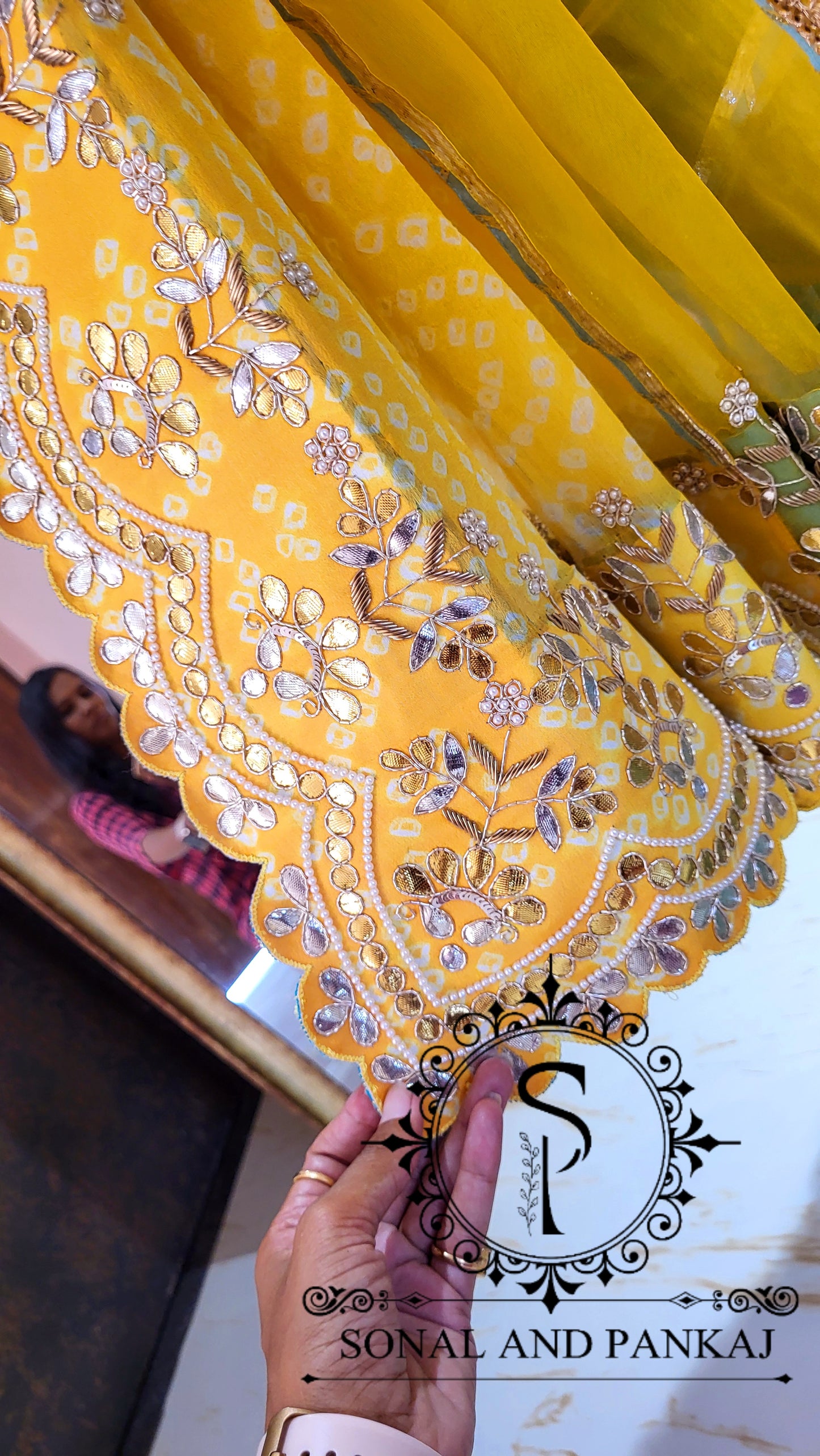 Yellow Gotta Patti Hand Embroidered Blouse & Ready To Drape Designer Bandhani Saree - SA01445