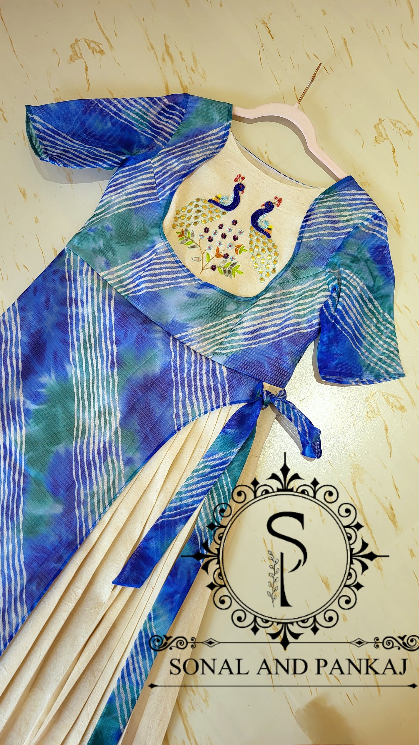 Caftan bleu à imprimé floral - RW01098