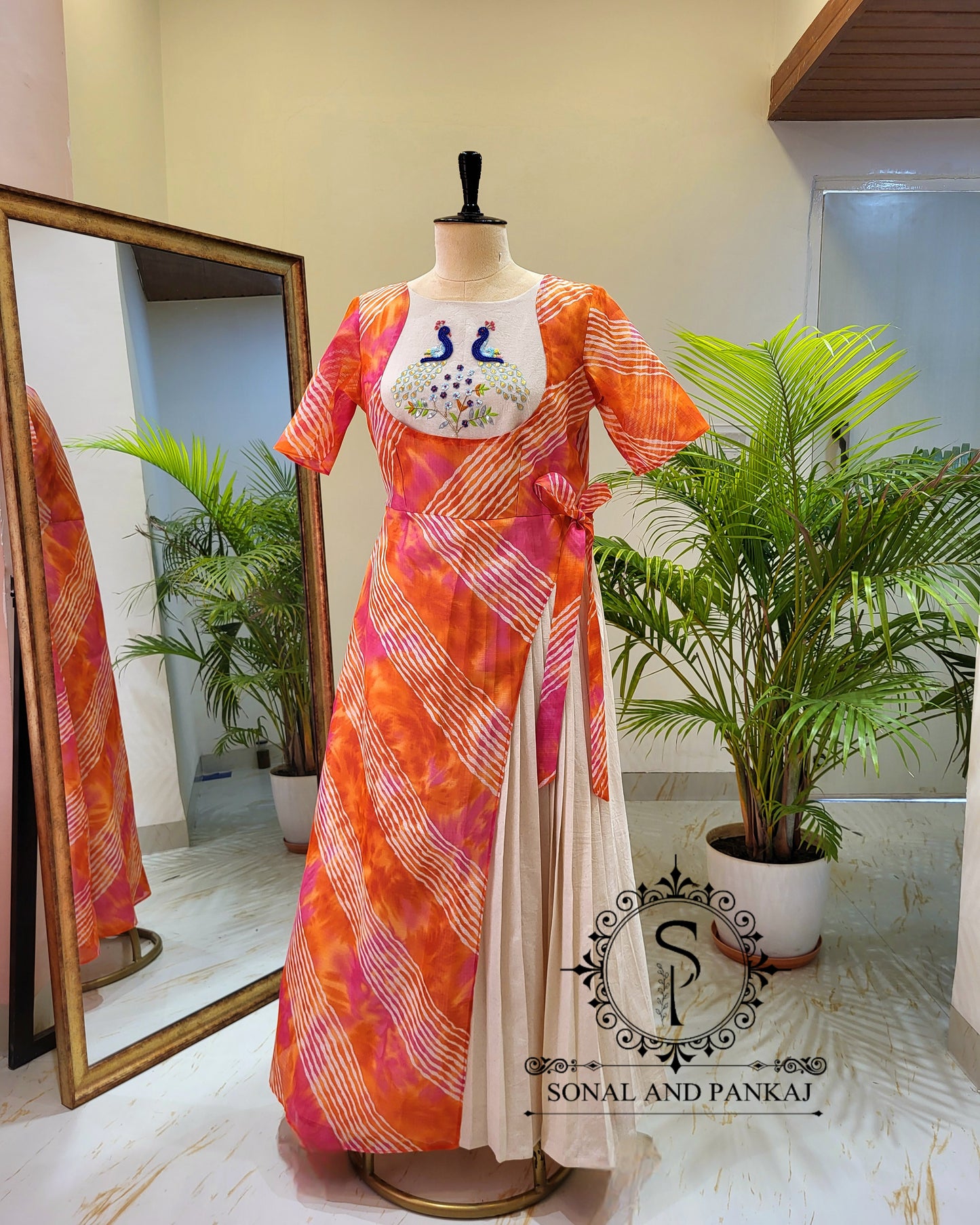 Gotta Patti Hand Embroidered Leheriya Floor Length - KT01489 (Orange)
