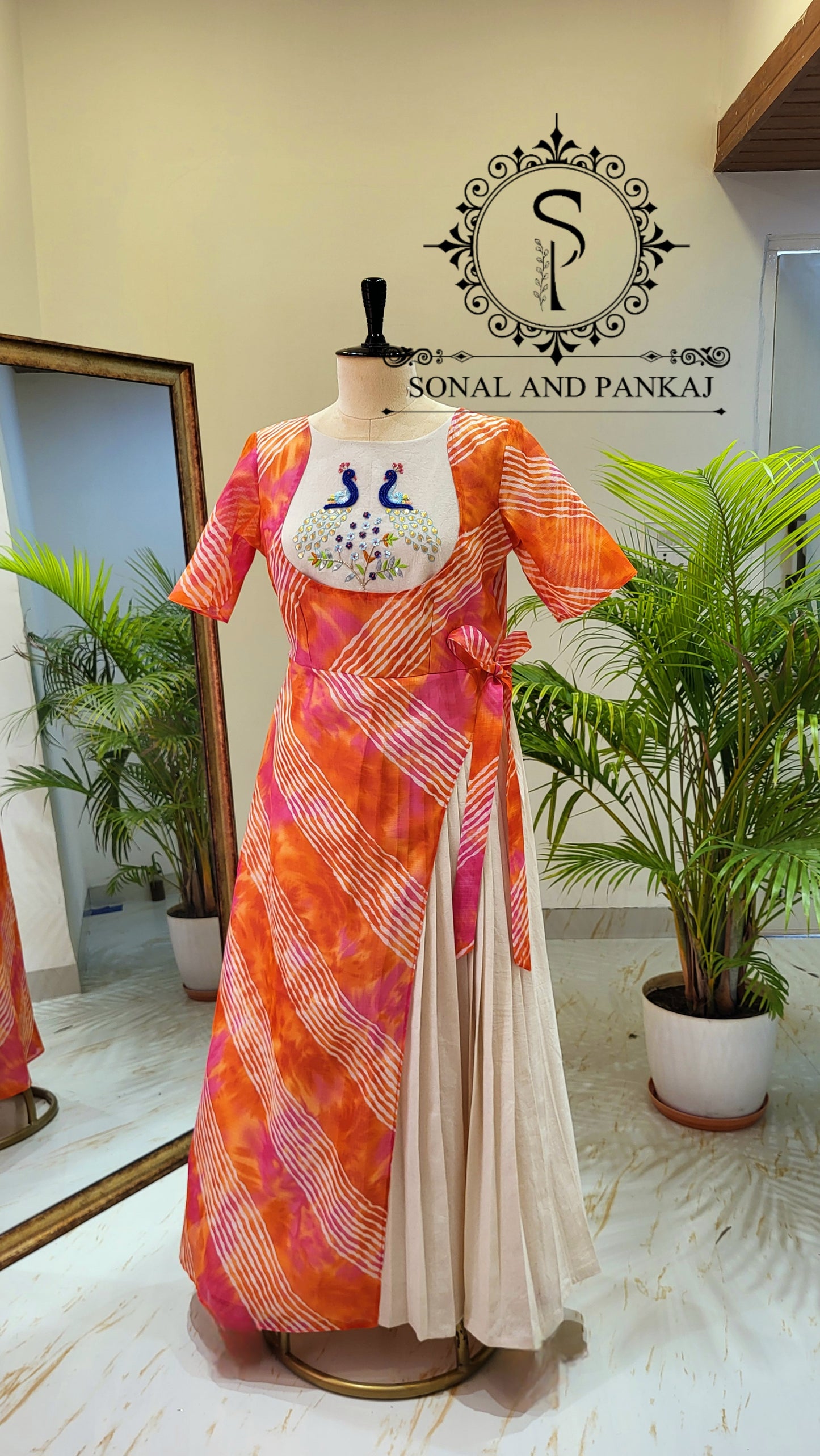 Gotta Patti Hand Embroidered Leheriya Floor Length - KT01489 (Orange)