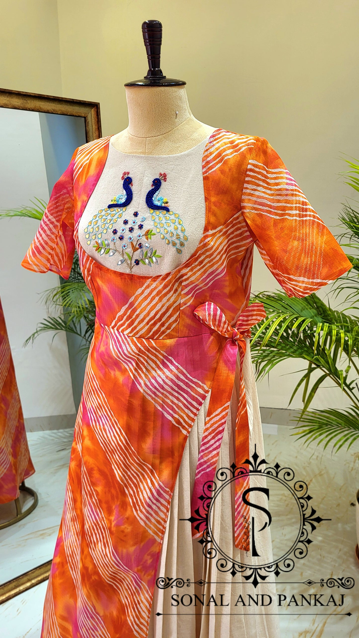 Gotta Patti Hand Embroidered Leheriya Floor Length - KT01489 (Orange)