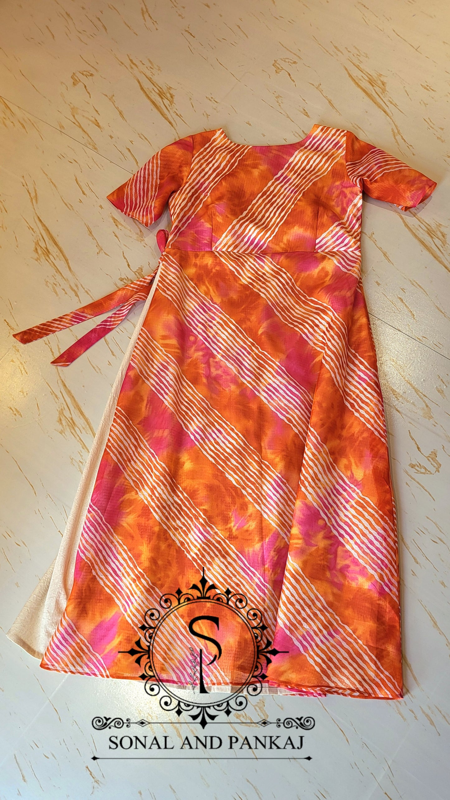 Gotta Patti Hand Embroidered Leheriya Floor Length - KT01489 (Orange)