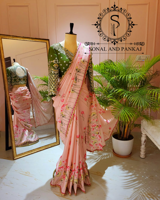 Peach Pichwai Print Saree Only - SA01548P (Without Blouse)