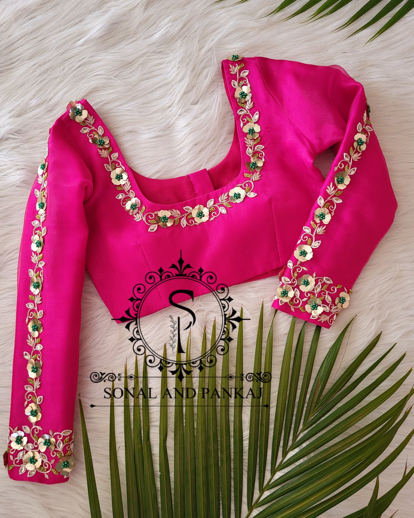 Rani Pink Hand Embroidered Blouse & Hot Pink Pleated Ready To Drape Designer Saree - SA01488