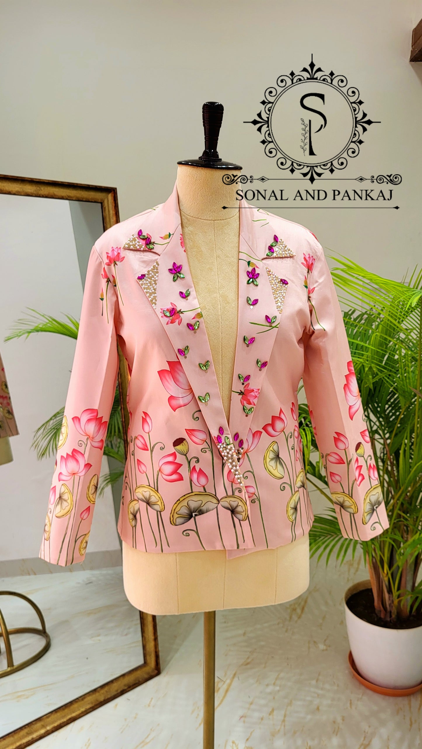 Peach Pichwai Print Blazer - BL01494