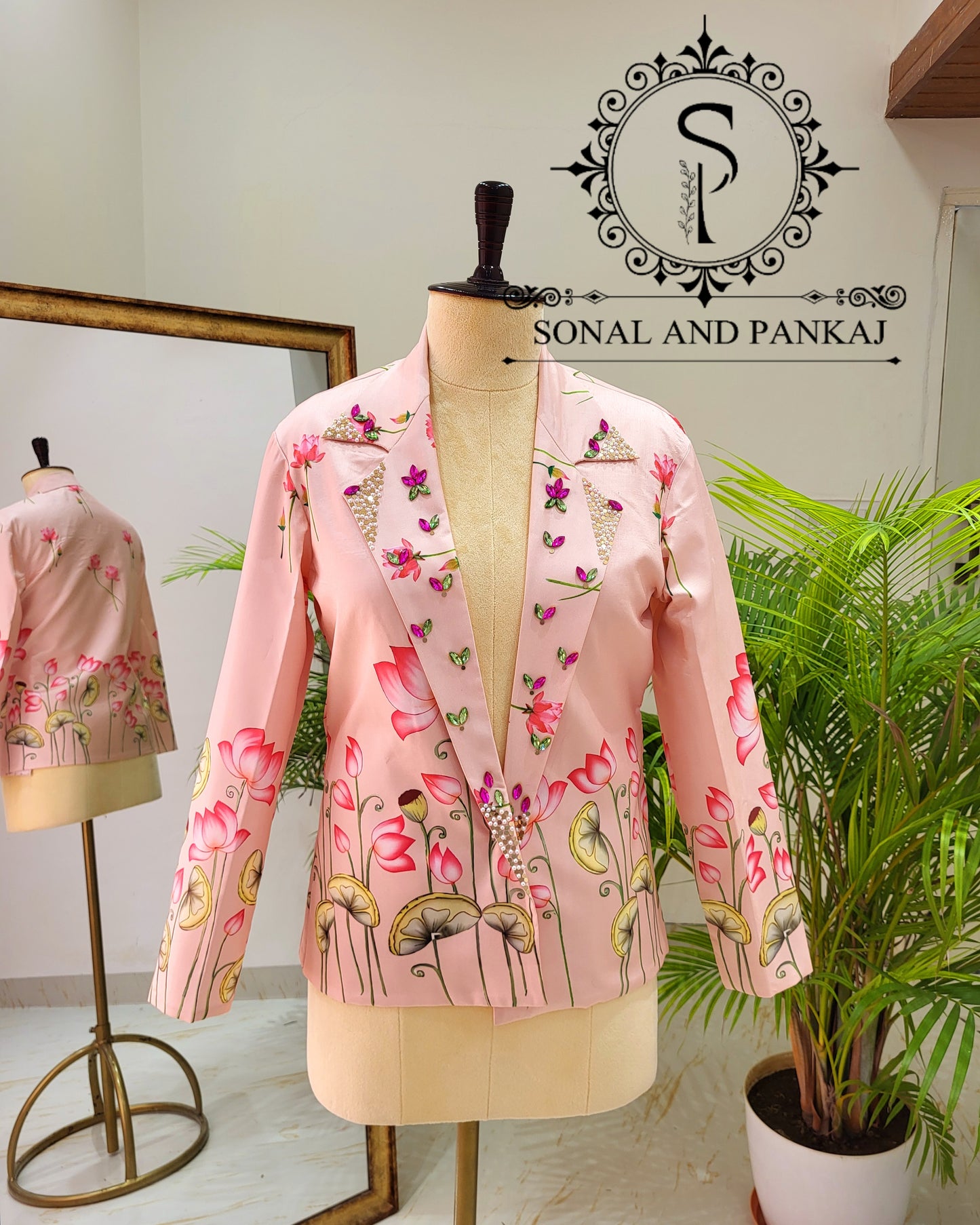 Peach Pichwai Print Blazer - BL01494