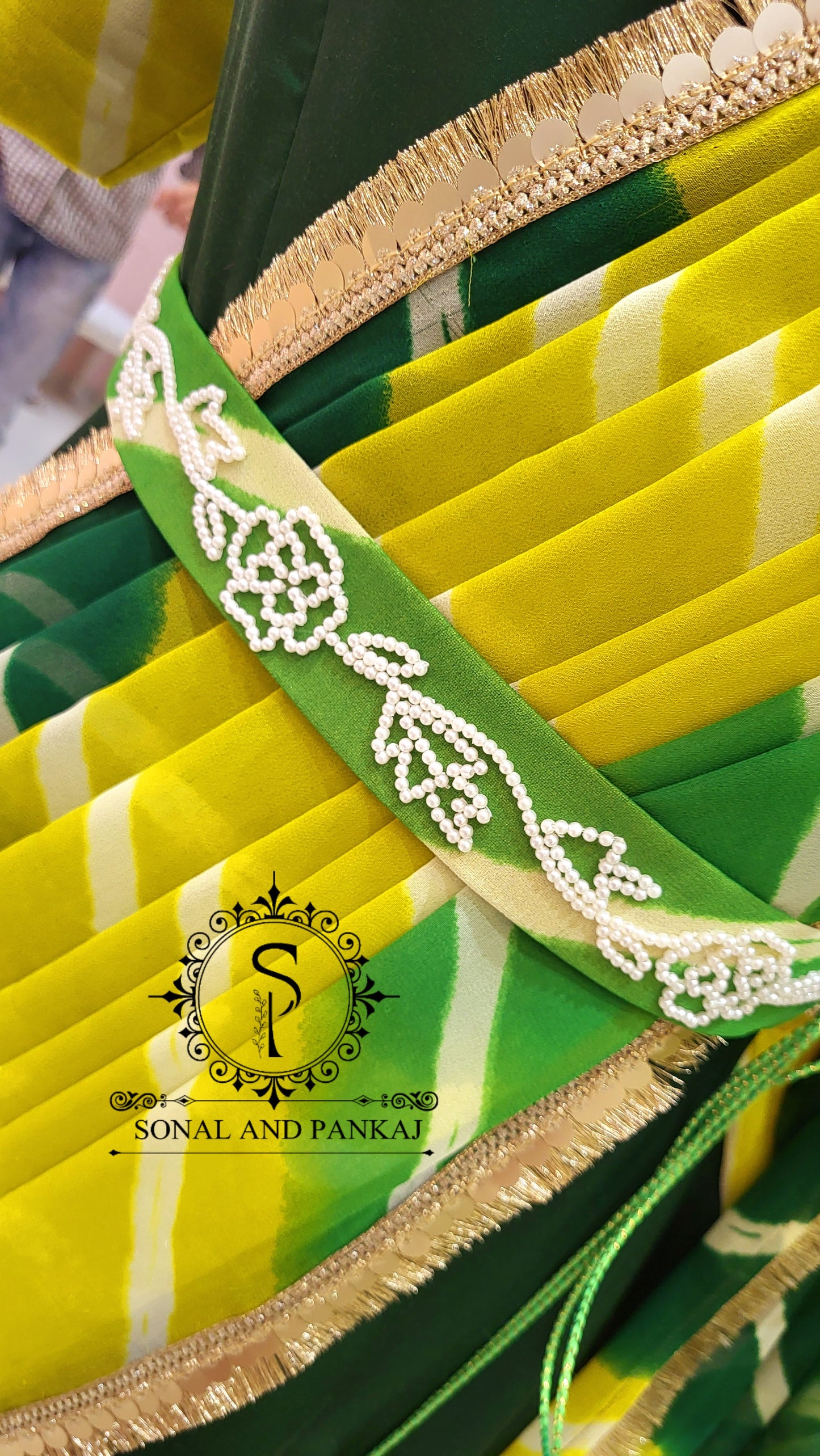 Bottle Green & Yellow Hand Embroidered Ready To Wear Gown Saree - SA01499