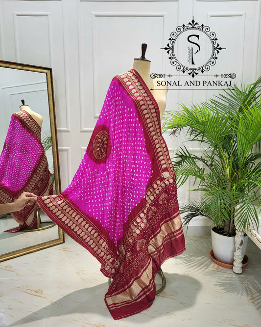 Handmade Pure Bandhani Dupatta - DP01518 (Pink)