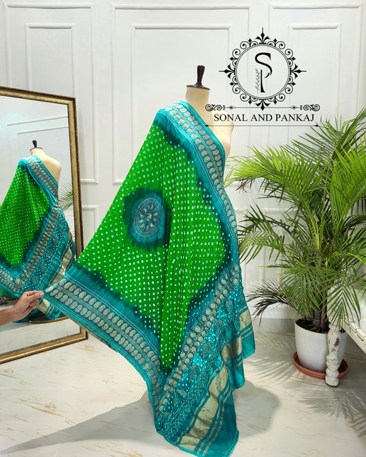 Handmade Pure Bandhani Dupatta - DP01519 (Green)