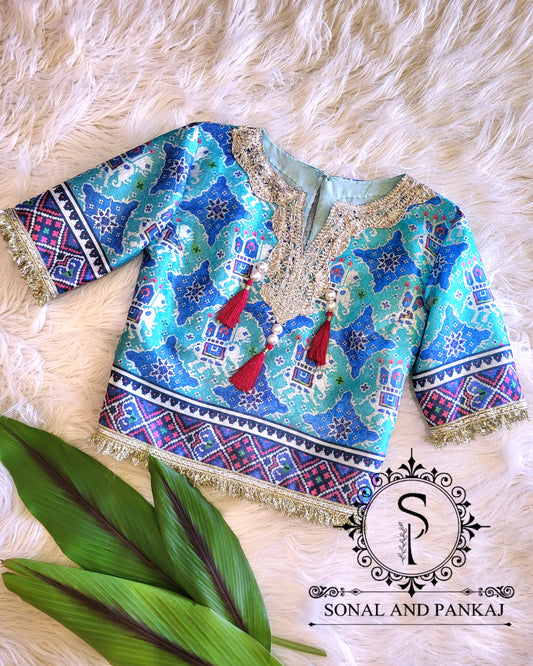 Long Top Style Patola Blouse - BL01547 (Aqua)