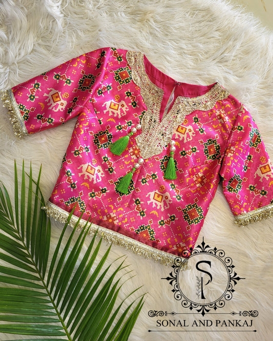 Long Top Style Patola Blouse - BL01546 (Pink)